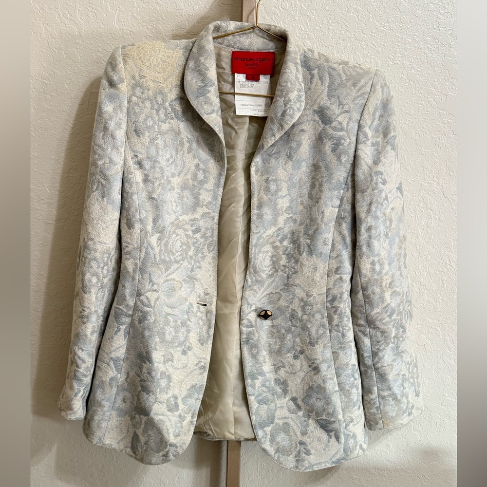 Emanuel Ungaro Parallèle Paris Floral Linen Blend Blazer (Size 8) Made in Italy